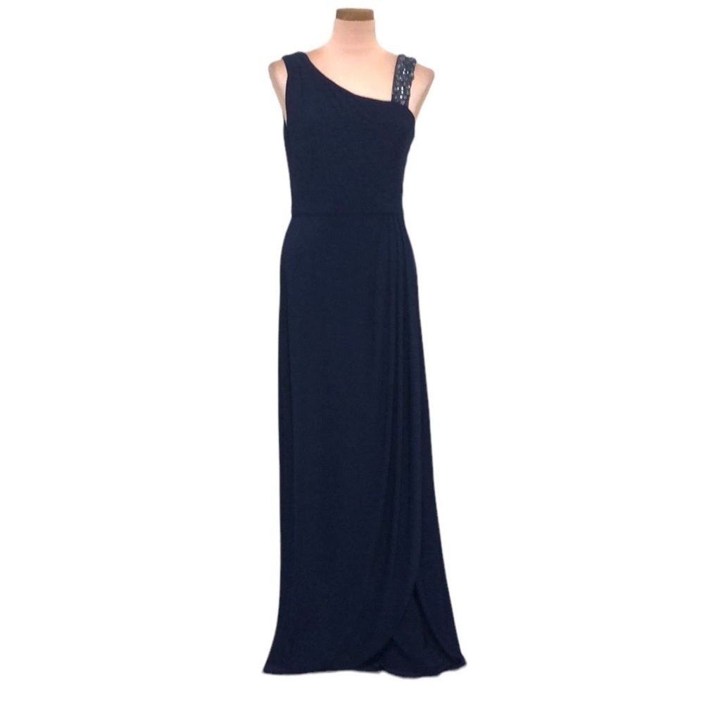 Decode 1.8 Gown Formal Maxi Dress Size 8 Dark Navy Blue Sequin Bead Rhinestone